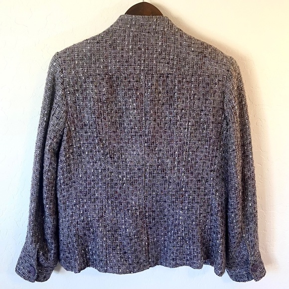 Coldwater Creek Purple Tweed Bouclé Chef Collar Blazer Jacket Size 16 Shaped Fit - Picture 2 of 13